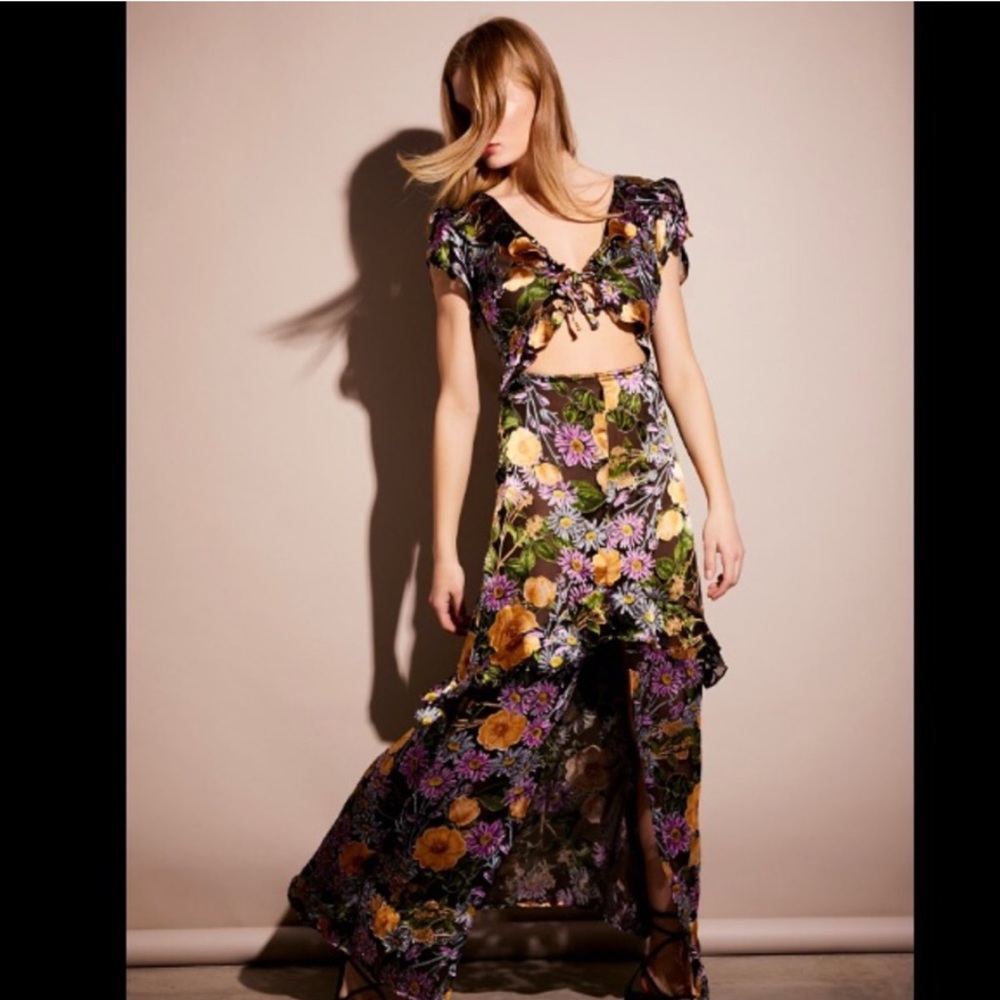 For Love And Lemons Floral Maxi Dress - Black and Multicolor